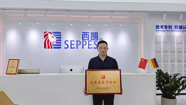 △上圖為：好色先生TV污污門業黨支部獲得上級頒發的“先進基層黨組織”銅牌